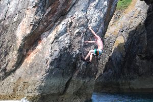 Elliot did good despite climbing in the wrong shoes!